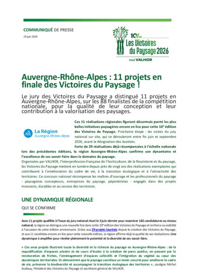 VF  AUVERGNE RHONE ALPES CP Victoires Paysage 2026 Candidats en finale